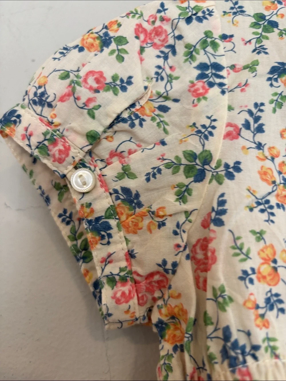 Ralph Lauren Girls' Floral Button-Up Blouse - Cream with Pink, Yellow & Green